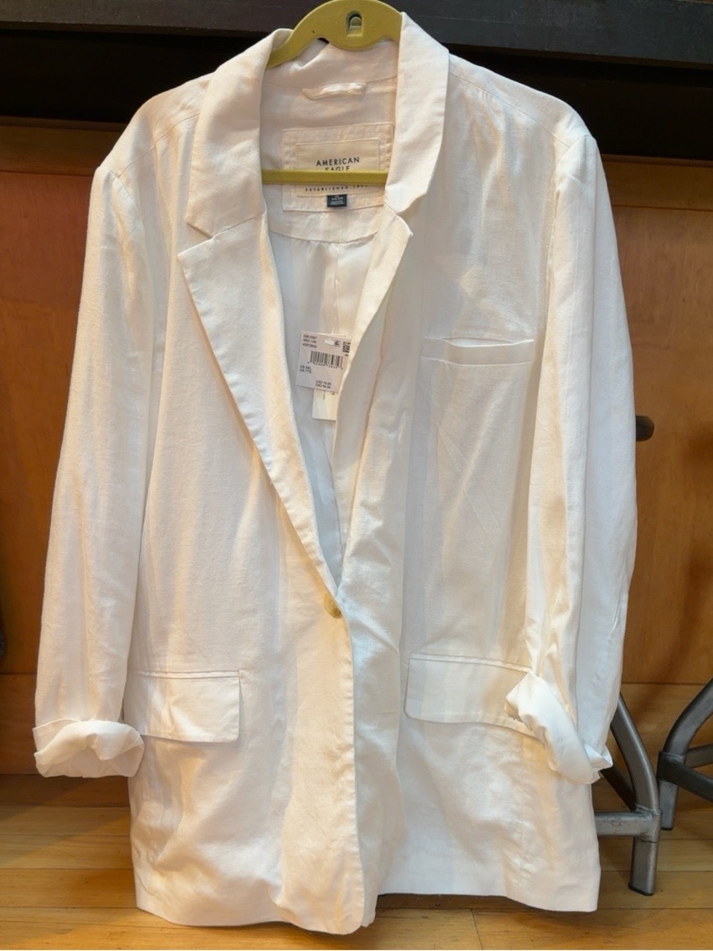 American Eagle White Linen-Blend Blazer — XXL